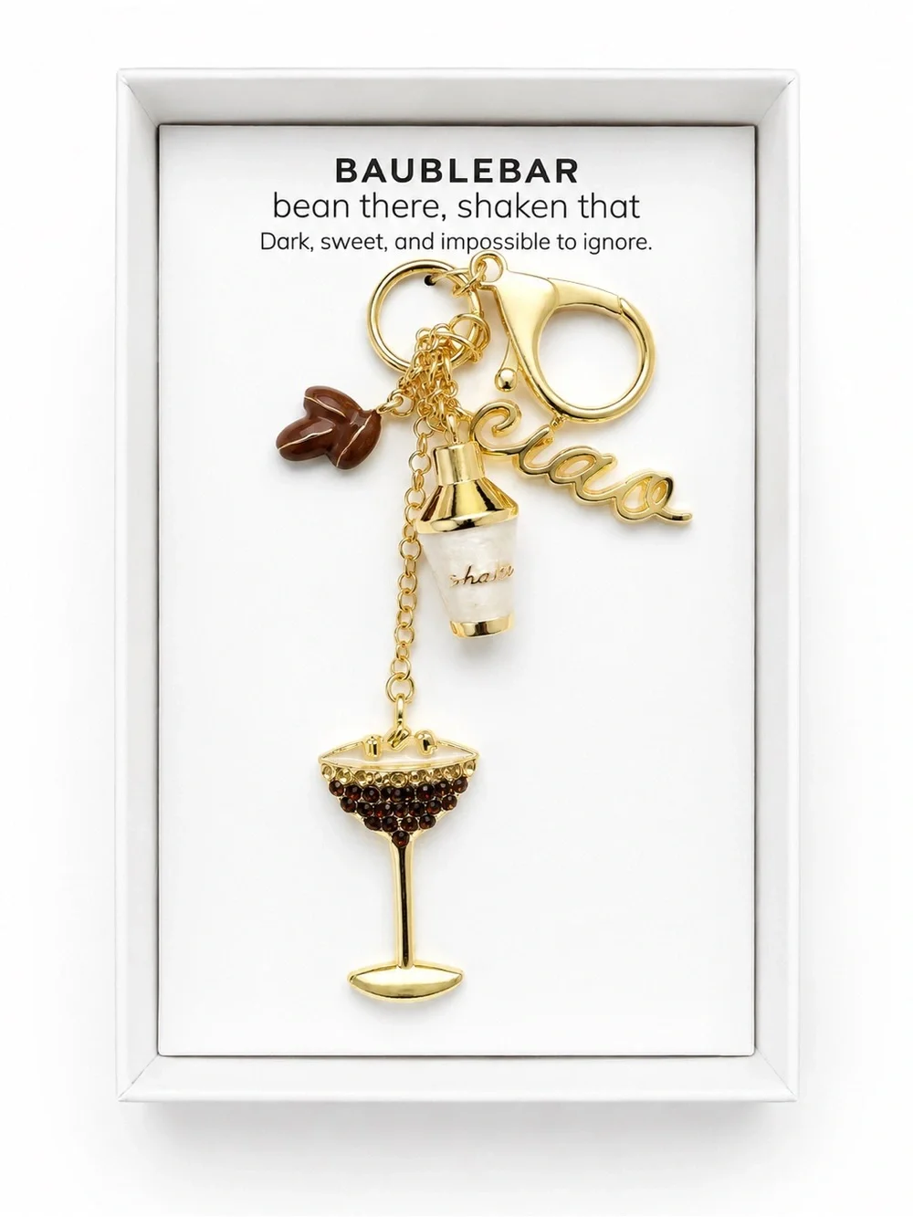 BaubleBar Bean There Shaken That Coffee Martini Keychain Bag Charm NWT Gift